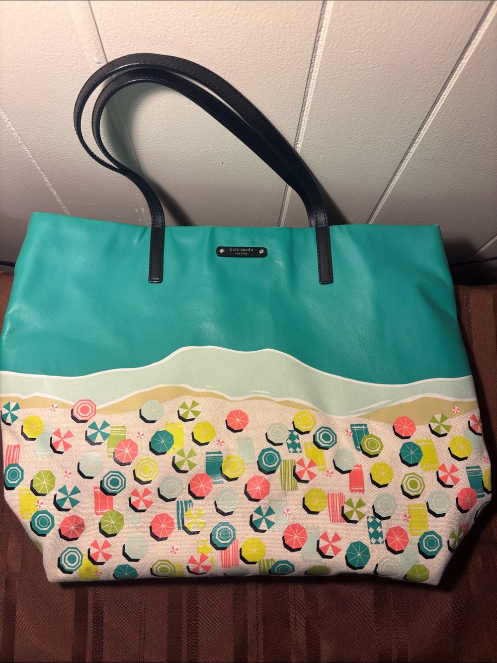 EUC Kate Spade New York Bon Shopper Tote Beach Umbrellas Sand Hill Circle Bag